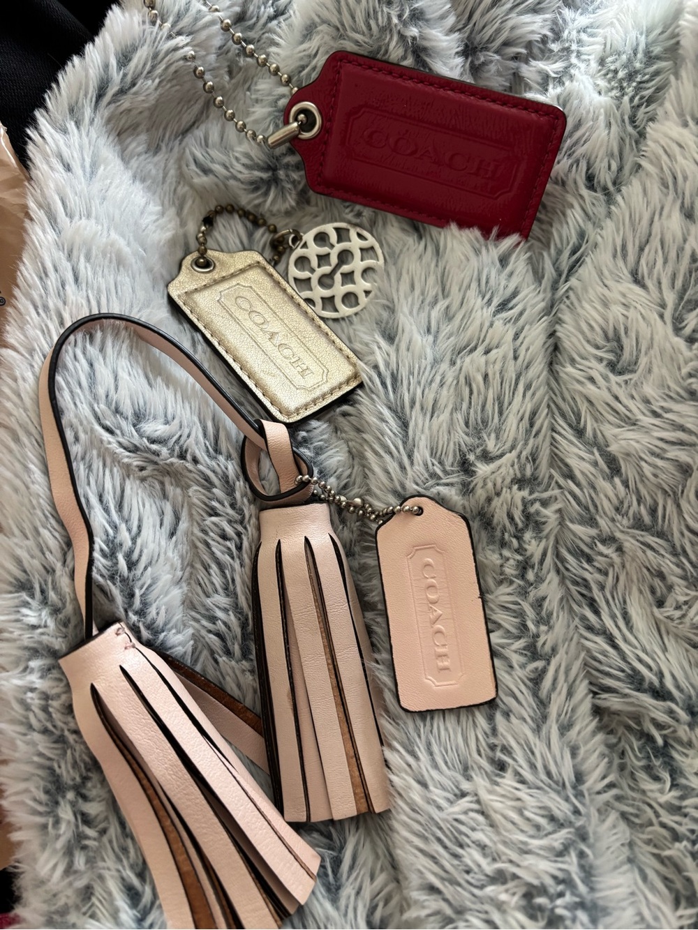 Coach Accessories Bundle/ Pink Tassel & Red Leather Hang Tag & Gold Hang Tag